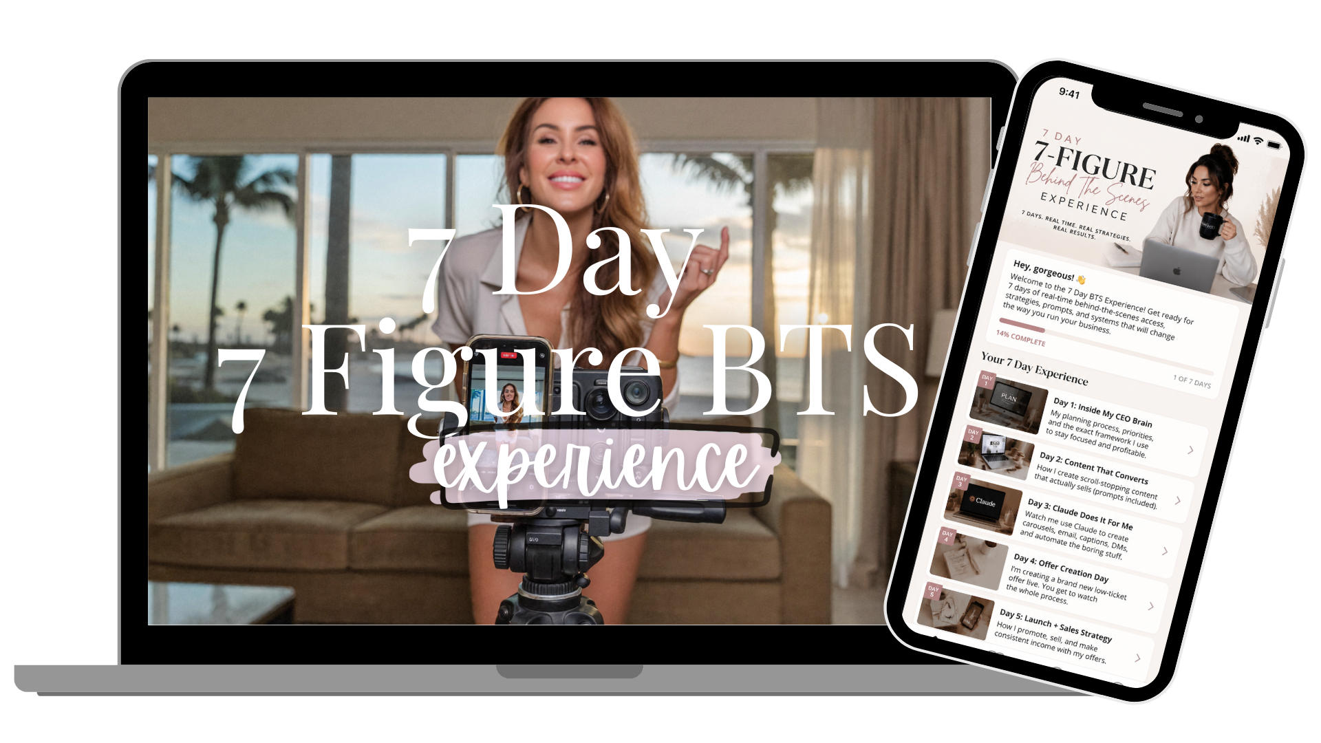 7 Day 7 Figure BTS Experience shown on a laptop and phone