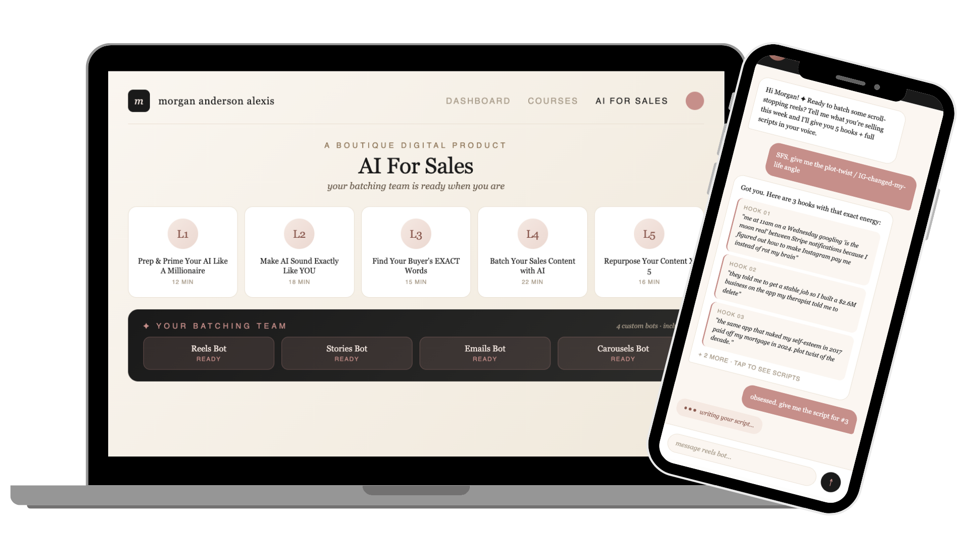 AI for Sales course mockup shown on a laptop and phone